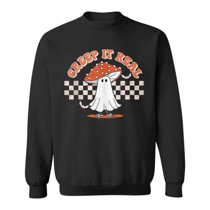 Checkered Mushroom Ghost Creep It Real Funny Halloween  Sweatshirt