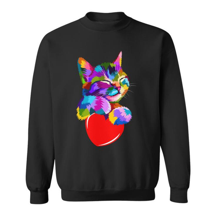 Colorful Cat Full Of Love Kitten Lovers Sweatshirt