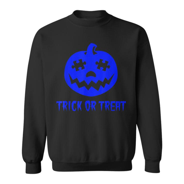 Cool Trick Or Treat Blue Autism Awareness Pumpkin Halloween  Sweatshirt