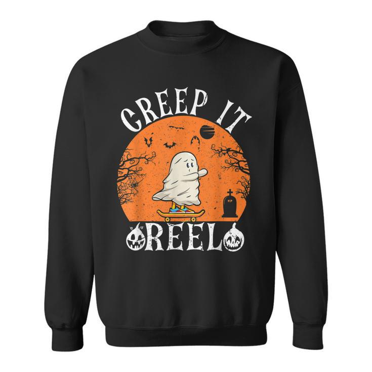 Creep It Real Ghost Men Skateboarding Halloween Fall Season  Sweatshirt