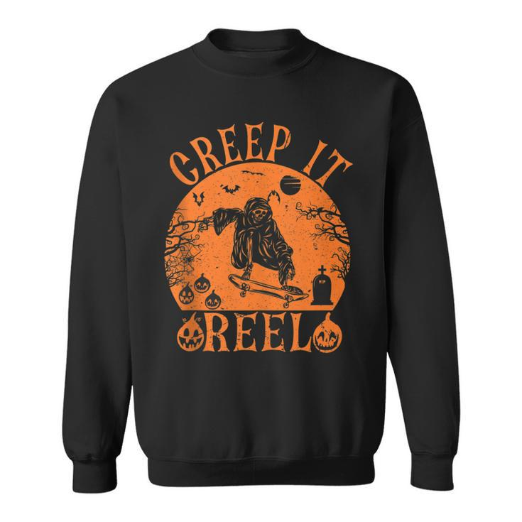 Creep It Real Ghost Men Skater Halloween Fall Season  Sweatshirt