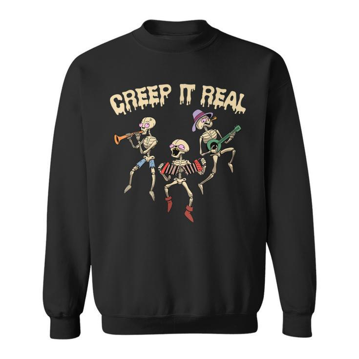 Creep It Real Skeleton Playing Music Funny Halloween  Sweatshirt
