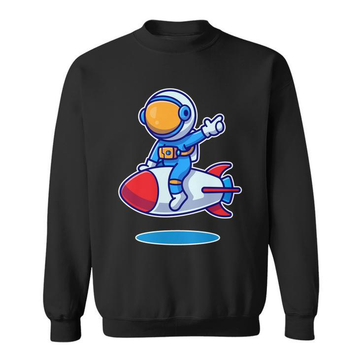 Cute Astronaut On Rocket Cartoon Sweatshirt