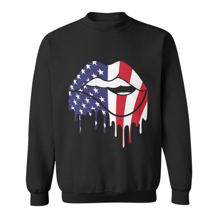 Cute Dripping Lips 4Th Of July Usa Flag Graphic Plus Size Sweatshirt