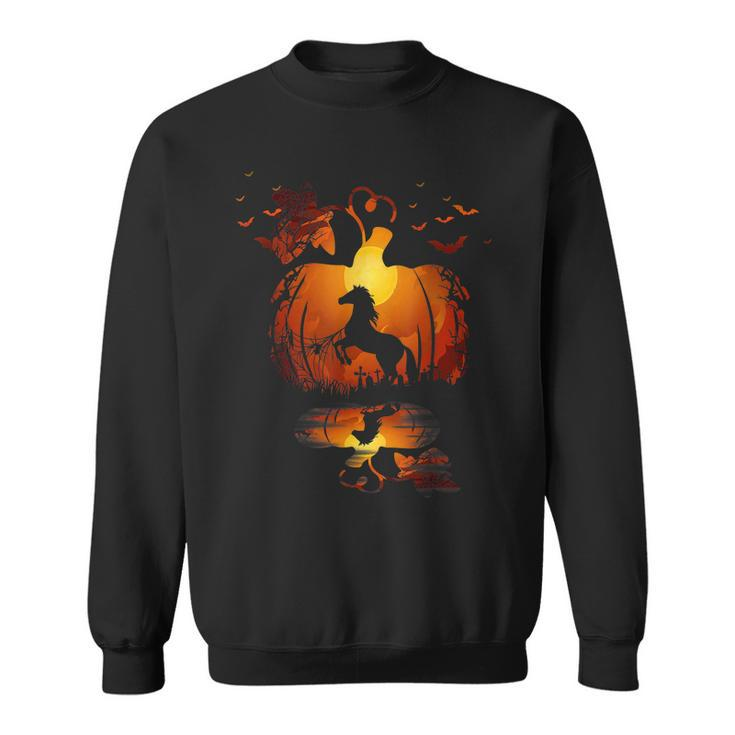 Cute Horse In The Pumpkin Funny Halloween Autumn Happy Fall Men Women Sweatshirt Graphic Print Unisex