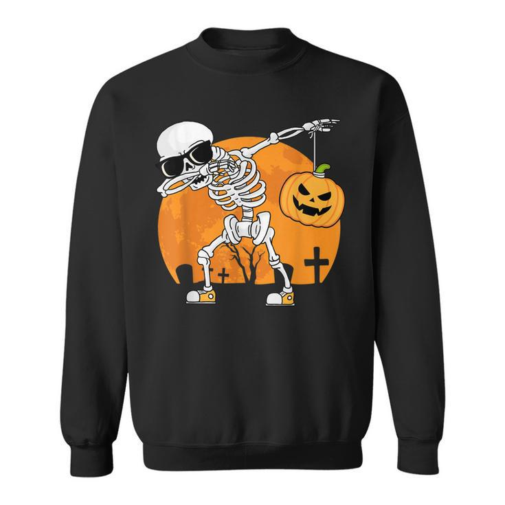 Dabbing Skeleton Funny Halloween Pumpkin Skeleton  Sweatshirt