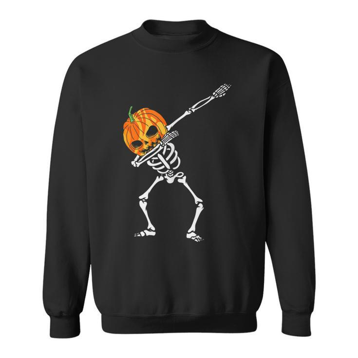 Dabbing Skeleton Pumpkin Head - Halloween Dancing Skeleton  Sweatshirt
