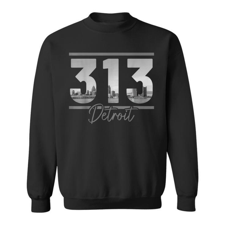 Detroit 313 Area Code Skyline Michigan Vintage  Men Women Sweatshirt Graphic Print Unisex