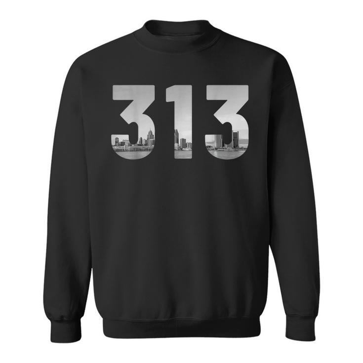 Detroit 313 Area Code Skyline Michigan Vintage  V2 Men Women Sweatshirt Graphic Print Unisex