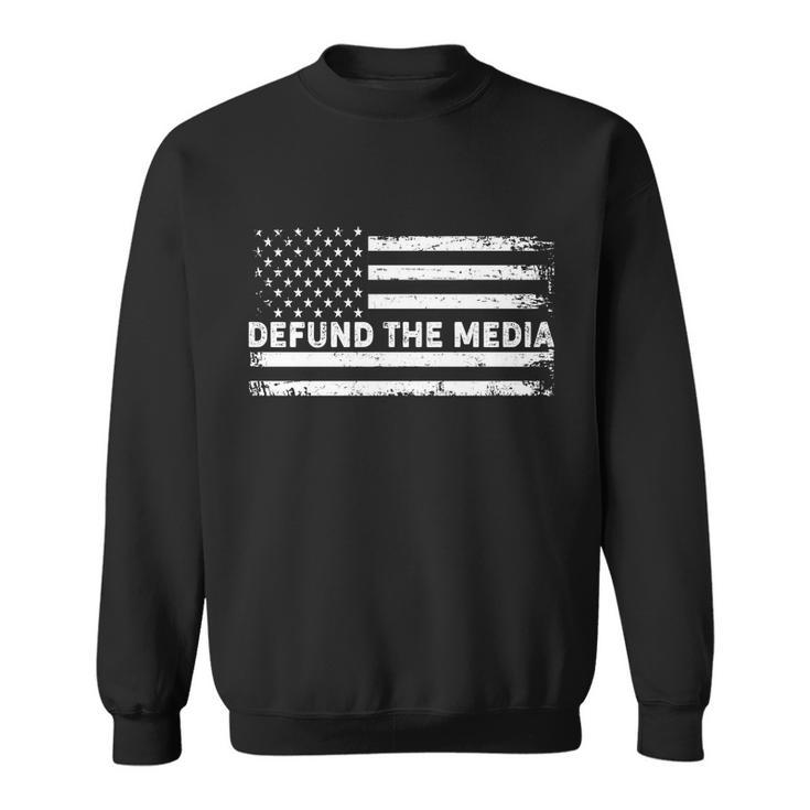 Distressed Defund The Media American Flag Sweatshirt