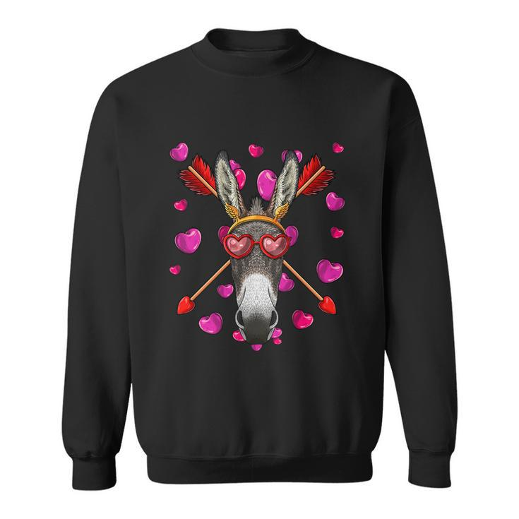 Donkey Valentines Day Animal Face Heart Glass Love Arrows Gift Sweatshirt