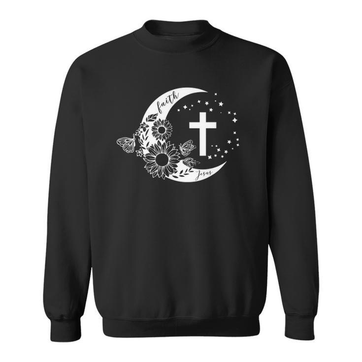 Faith Cross Crescent Moon With Sunflower Christian Religious Sweatshirt