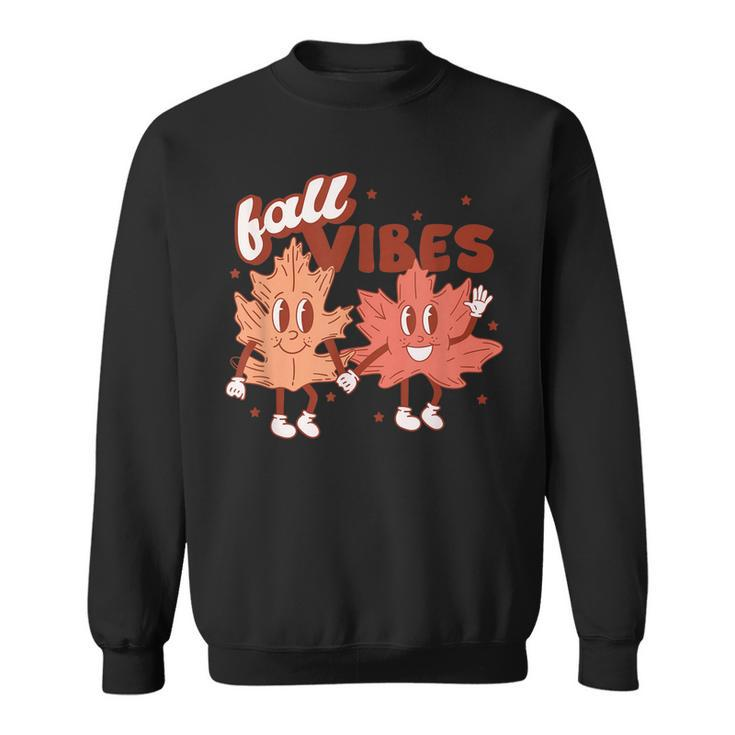 Fall Vibes Pumpkins Funny Leaves Autumn Vibes Red With Gold  Sweatshirt