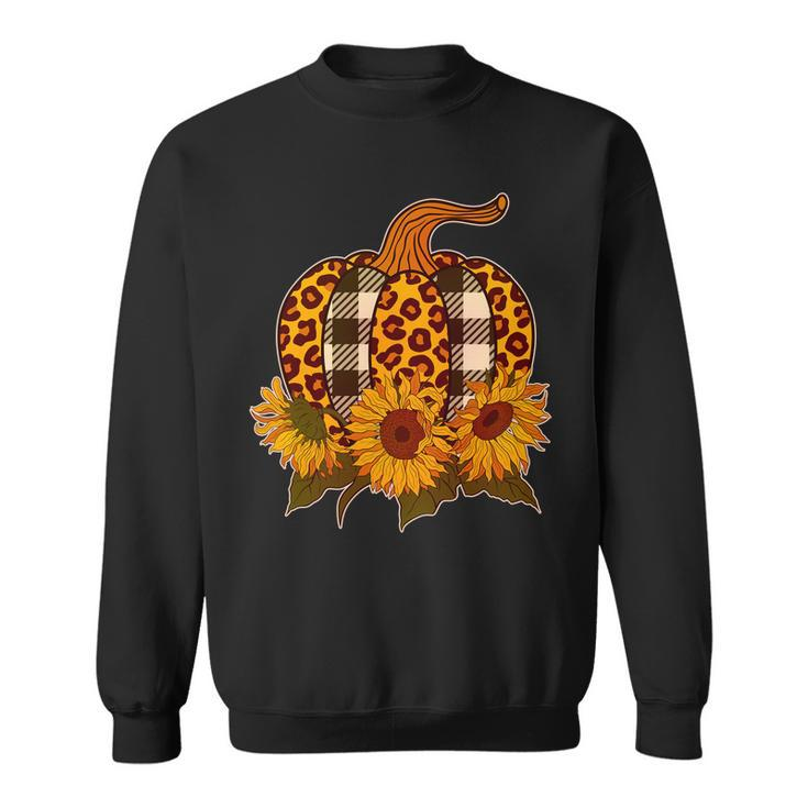 Fashion Autumn Leopard Buffalo Plaid Pumpkin Graphic Design Printed Casual Daily Basic Sweatshirt