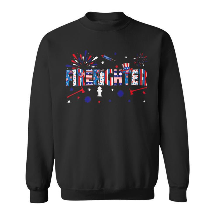 Firefighter Retro American Flag Firefighter Jobs 4Th Of July Fathers Day Sweatshirt