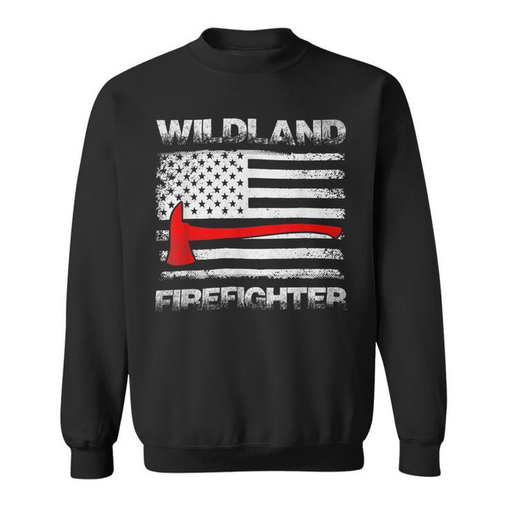 Firefighter Thin Red Line Wildland Firefighter American Flag Axe Fire_ Sweatshirt