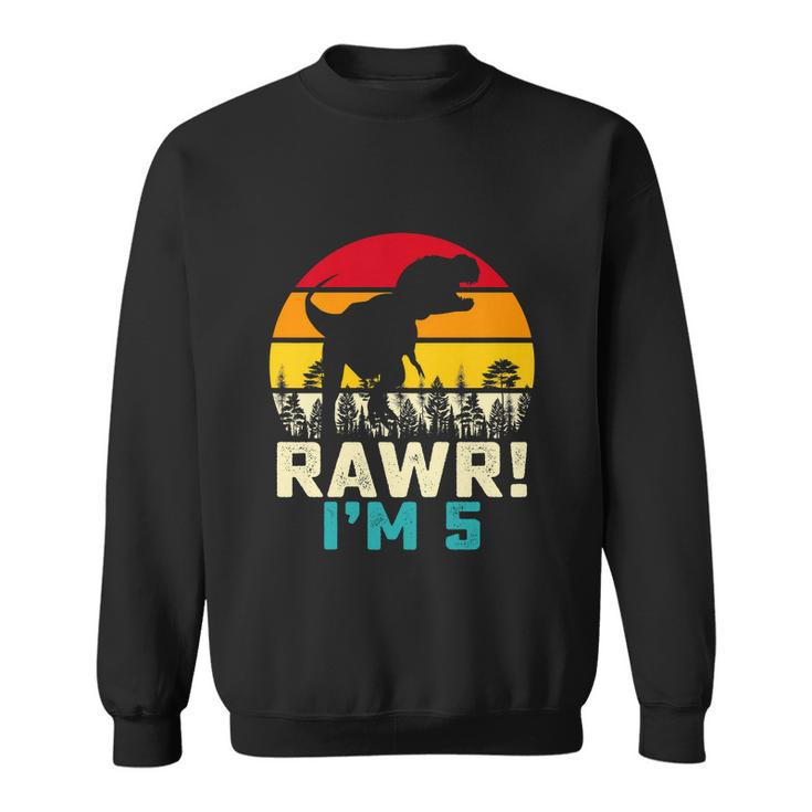 Funny 5 Year Old Boys 5Th Birthday Dinosaur T Rex Rawr Im  Sweatshirt