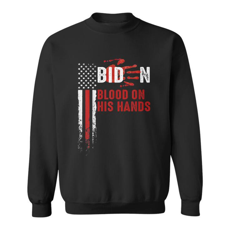 Funny Anti Biden Blood On His Hands Anti Joe Biden Bloody Handprint Usa Flag Sweatshirt