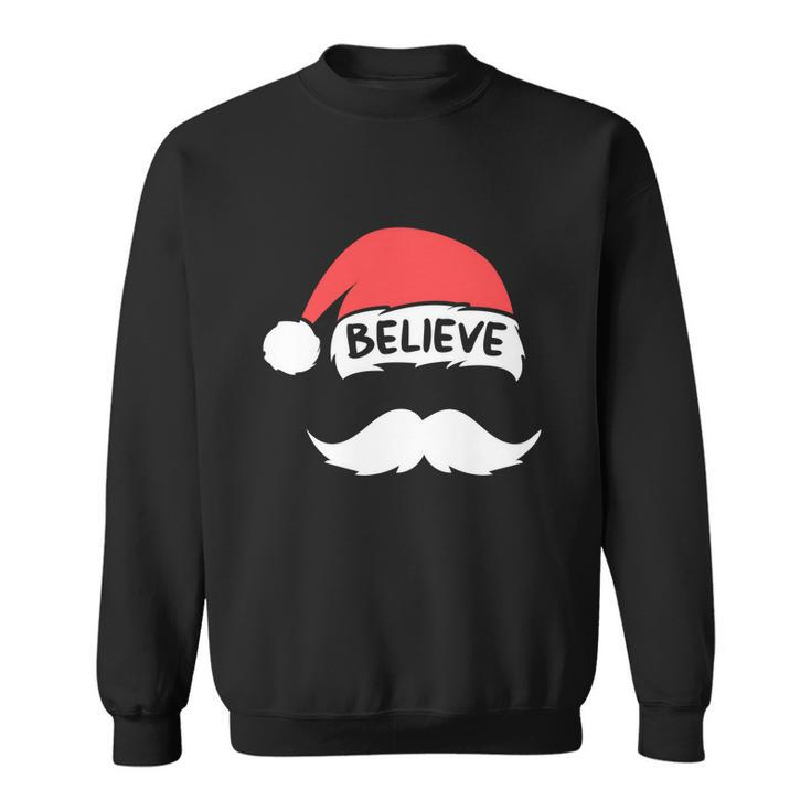 Funny Believe Santa Hat White Mustache Kids Family Christmas Sweatshirt