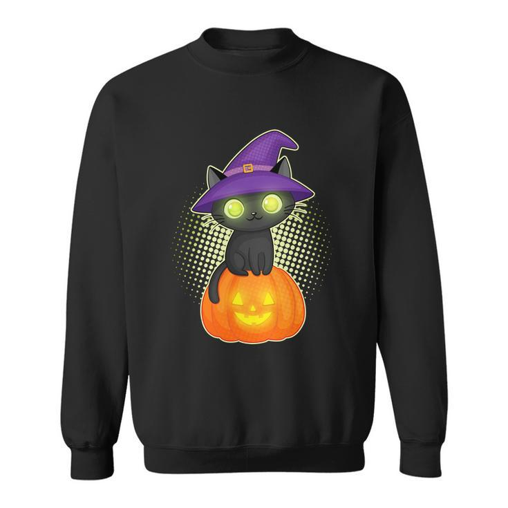 Funny Halloween Cute Halloween Cute Witch Kitten With Pumpkin Graphic Design Printed Casual Daily Basic Sweatshirt