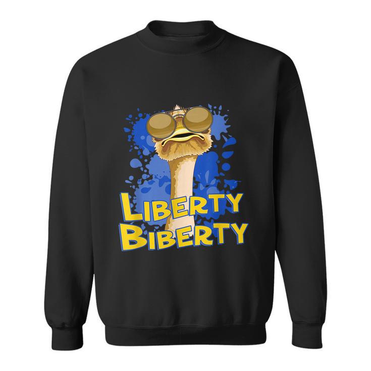 Funny Liberty Biberty Ostrich Sunglasses Humor Blue Sweatshirt