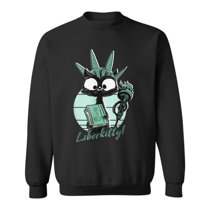 Funny Statue Of Liberty Cat | Liberkitty 4Th July Black Cat  Sweatshirt