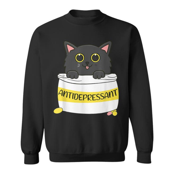 Fur Antidepressant Cute Black Cat Illustration Pet Lover  Sweatshirt