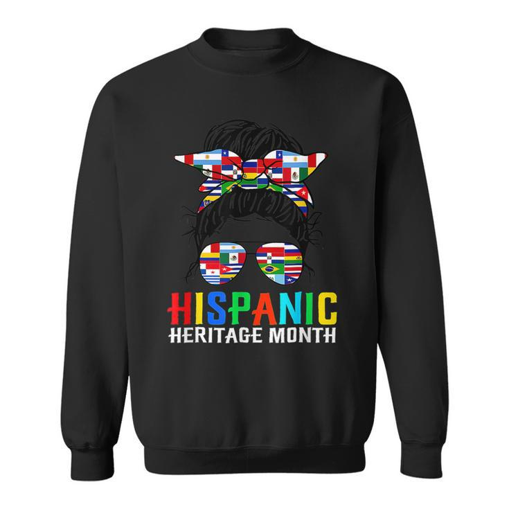 Gifts National Hispanic Heritage Month Latin Flags Messy Bun  V2 Men Women Sweatshirt Graphic Print Unisex