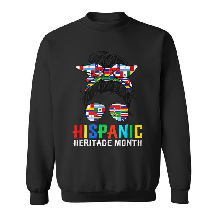 Gifts National Hispanic Heritage Month Latin Flags Messy Bun  V3 Men Women Sweatshirt Graphic Print Unisex