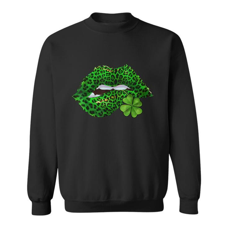 Green Lips Sexy Irish Leopard Shamrock St Patricks Day Graphic Design Printed Casual Daily Basic Sweatshirt