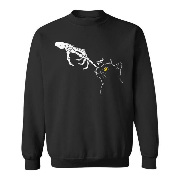 Halloween Cat Black Lover Skeleton Hand Boop Funny  Sweatshirt