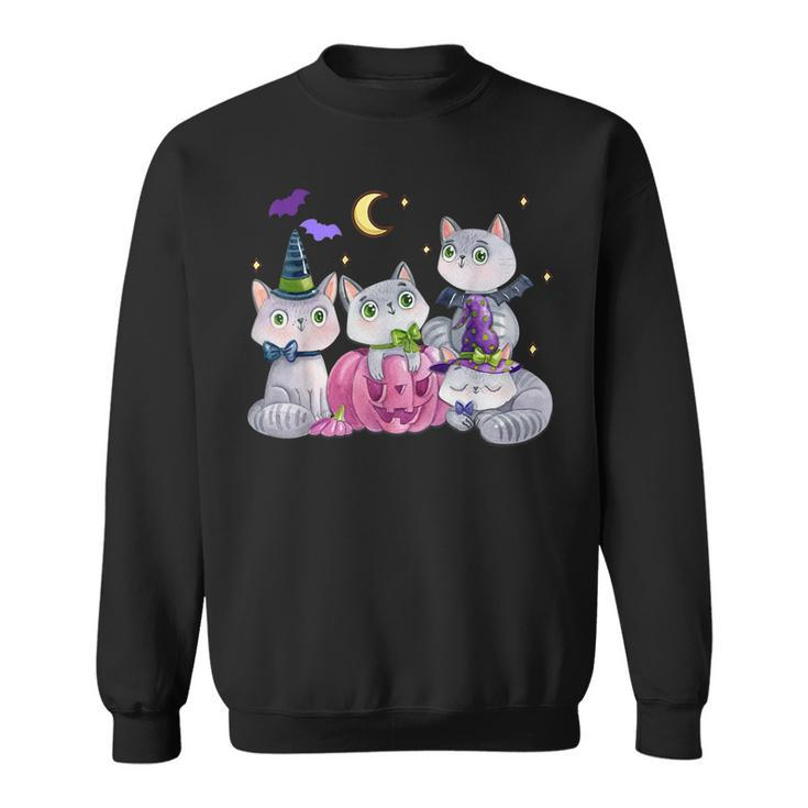 Halloween Cats Anime Cat Kawaii Neko Pumpkin Cat Lover Witch  V2 Men Women Sweatshirt Graphic Print Unisex