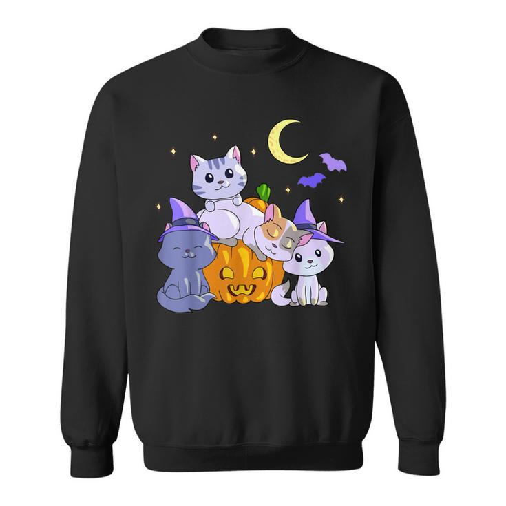 Halloween Cats Anime Cat Kawaii Neko Pumpkin Cat Lover Witch  V3 Men Women Sweatshirt Graphic Print Unisex