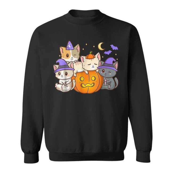 Halloween Cats Anime Cat Kawaii Neko Pumpkin Cat Lover Witch  V4 Men Women Sweatshirt Graphic Print Unisex