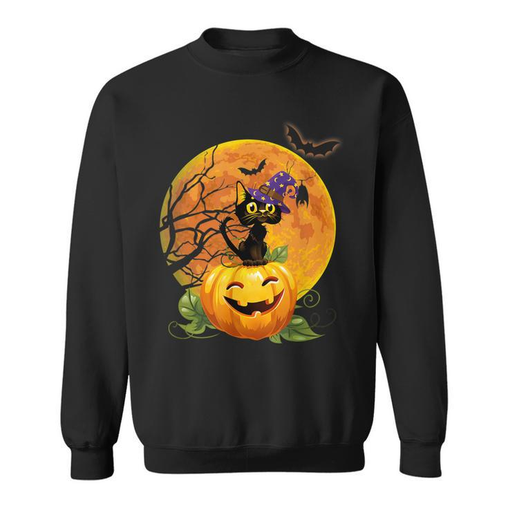 Halloween Cute Witch Cat Mom Pumpkin Moon Spooky Cat  Sweatshirt