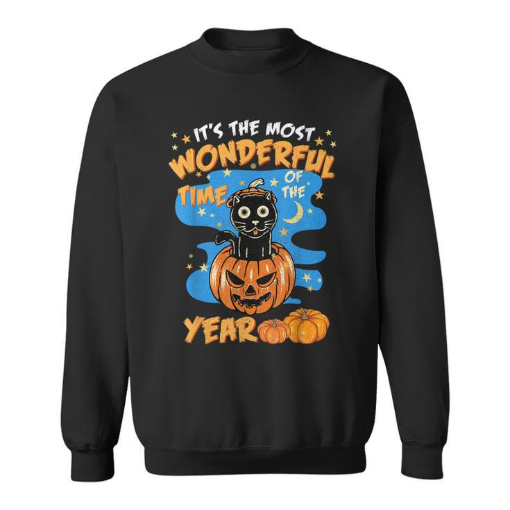 Halloween Its The Most Wonderful Time Of The Year Cat Witch  Sweatshirt - Thegiftio