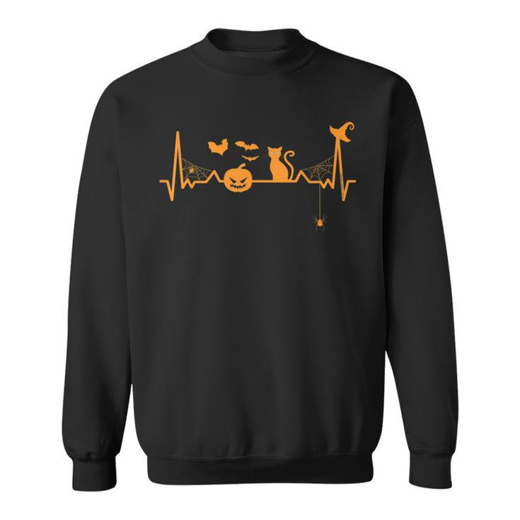 Halloween Lovers Heartbeat Pumpkin Black Cat - Halloween  Sweatshirt