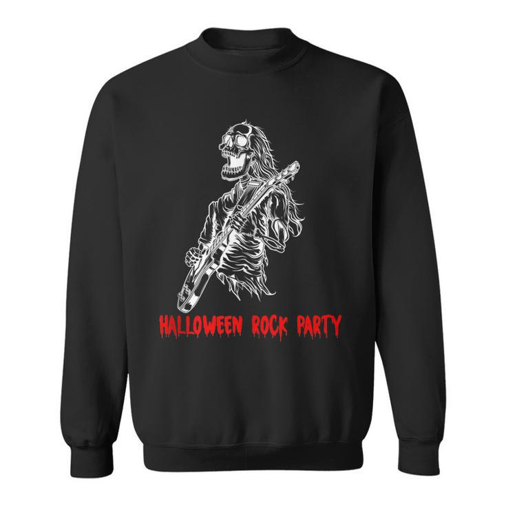 Halloween Rock Party Dancing Guitar Skeleton Playing Rock  Sweatshirt