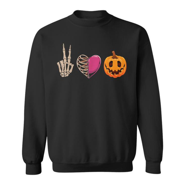 Halloween Skeleton Peace Love Pumpkin Leopard Heart Apparel  Sweatshirt
