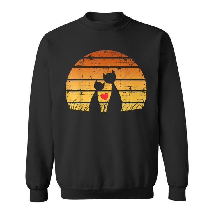 Halloween Vintage Black Cats Heart Cat Retro Moon  Sweatshirt