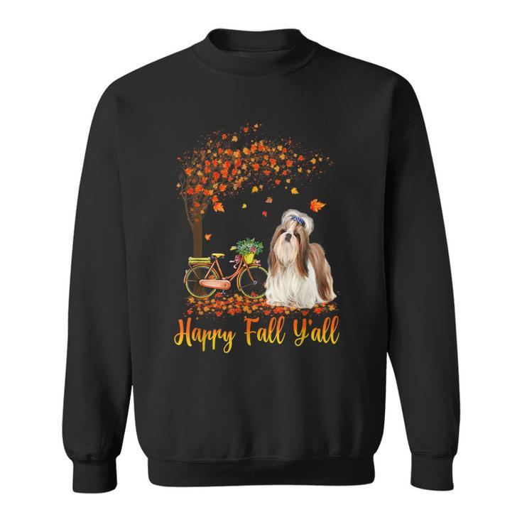 Happy Fall Yall Funny Shih Tzu Dog Autumn Bicycle  Sweatshirt