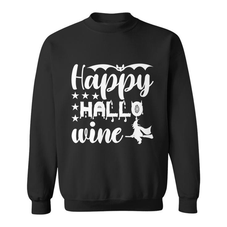 Happy Hallo Wine Cat Halloween Quote Sweatshirt