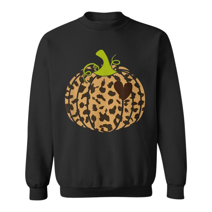 Hello Fall Animal Print Leopard Heart Pumpkin Fall Halloween  V2 Sweatshirt