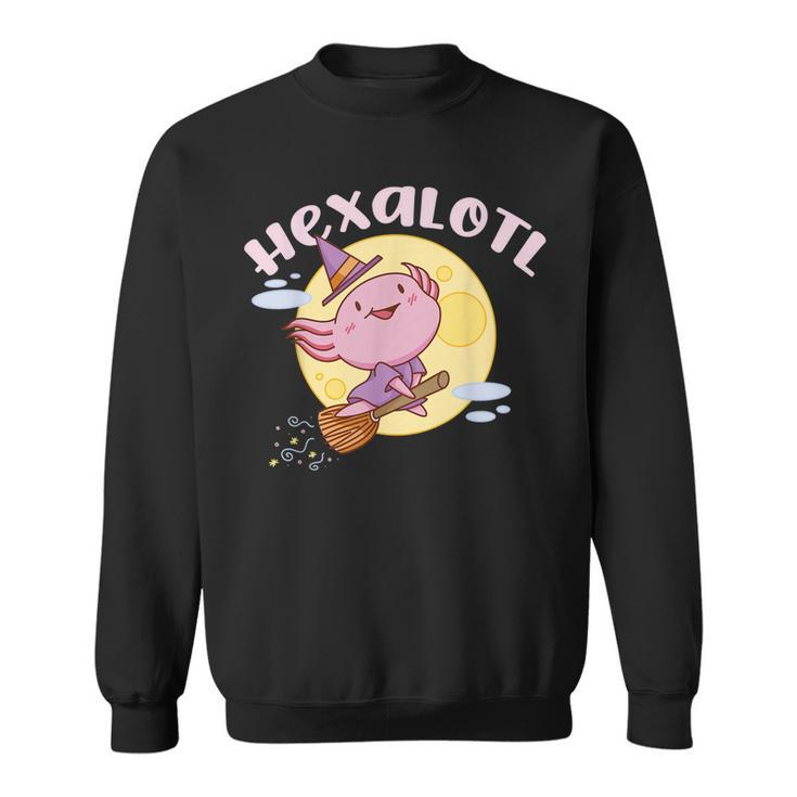 Hexalotl Funny Axolotl Witch Halloween Kawaii Meme  Sweatshirt