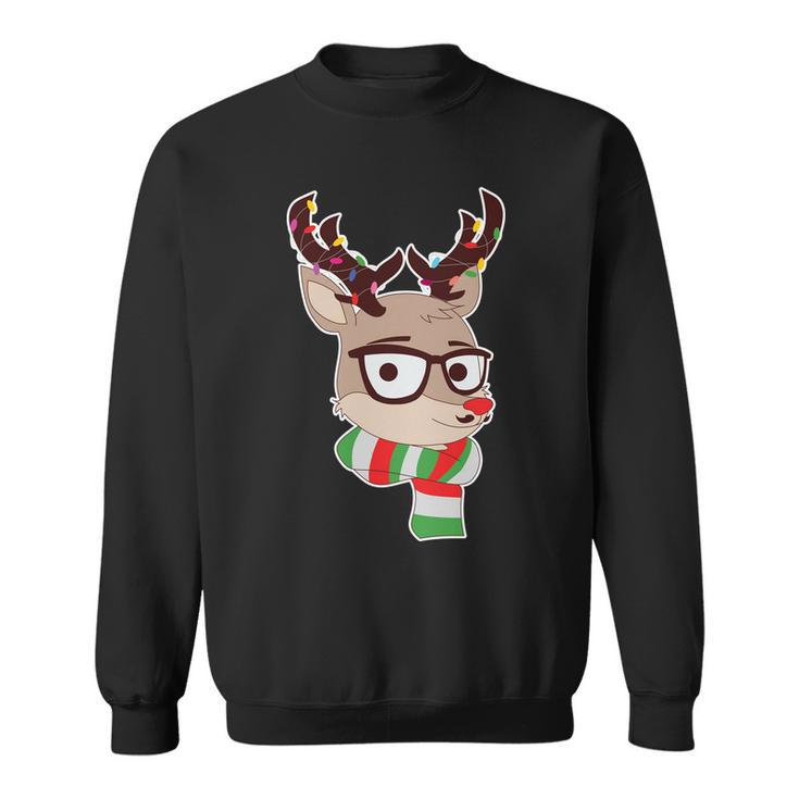 Hipster Red Nose Reindeer Christmas Lights Graphic Design Printed Casual Daily Basic Sweatshirt