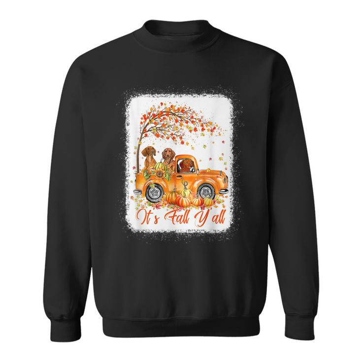 Its Fall Yall Dachshund Riding Truck Pumpkin Autumn Fall  Men Women Sweatshirt Graphic Print Unisex