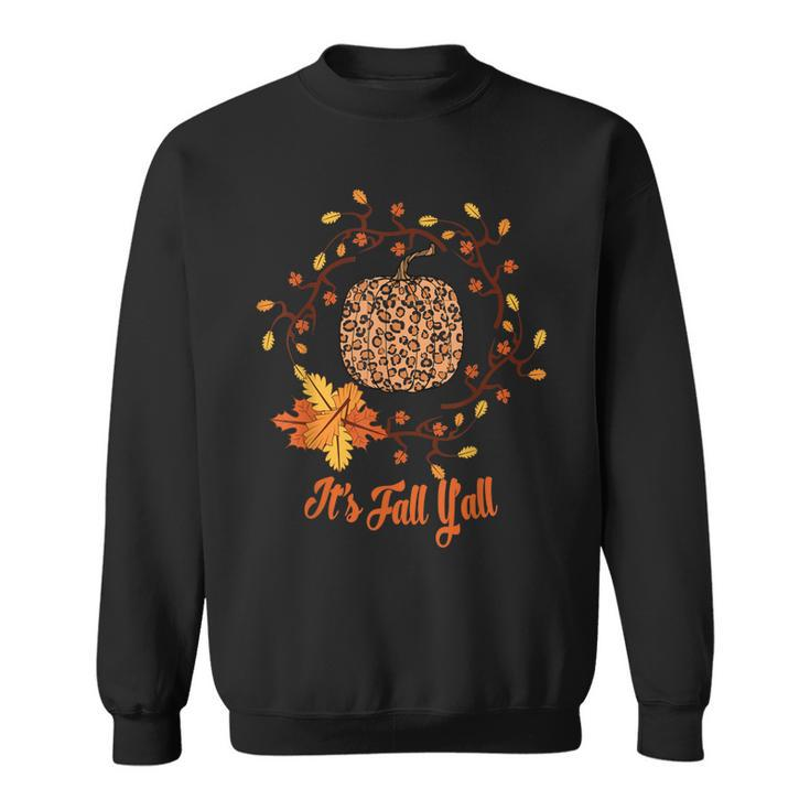 Its Fall Yall Leopard Print Pumpkin Thanksgiving Halloween  Sweatshirt