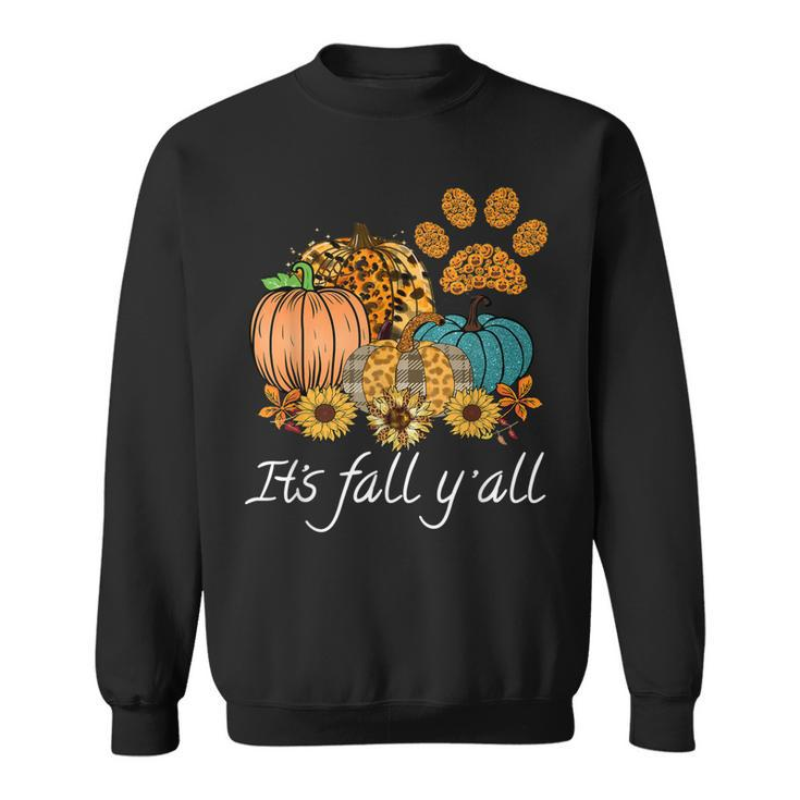 Its Fall Yall Leopard Pumpkin Autumn Dog Paw Halloween  Sweatshirt