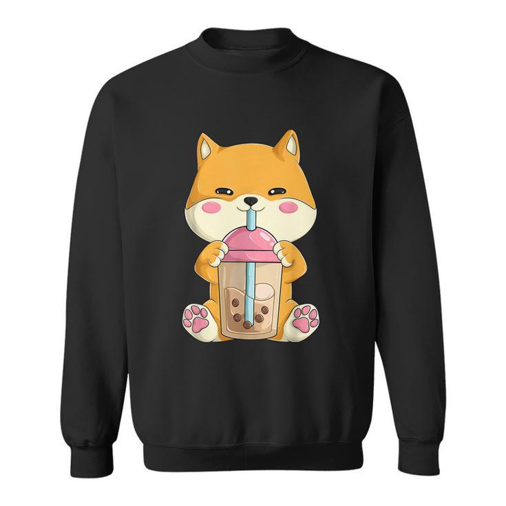 Japanese Shiba Inu Shirts Womenn Girls Kawaii Bubble Boba Tea Sweatshirt