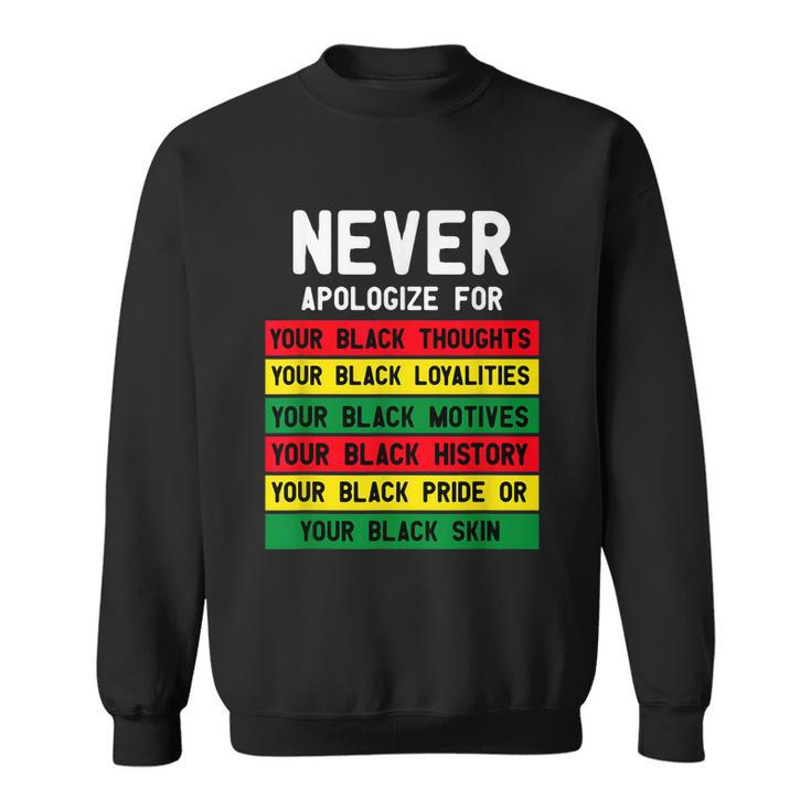 Juneteenth Black Pride Never Apologize For Your Blackness Sweatshirt